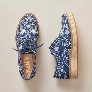 Kanna Imelda Denim Embroidery Oxford Espadrilles 39